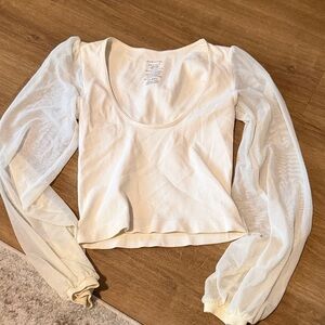 Free People Cream Sheer Sleeve Blouse